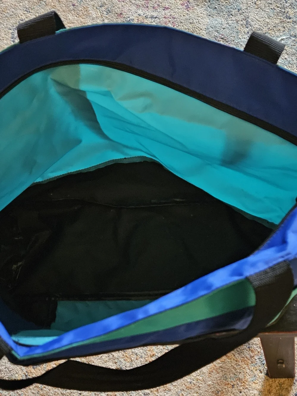 ESSENTIALS Blue & Teal Duffel Bag with Black Trim